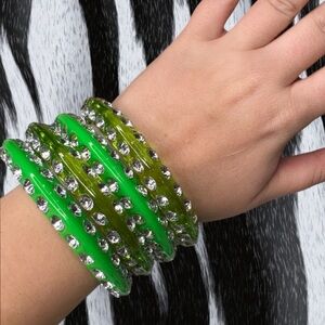 Deadstock Green and Yellow Crystal-Studded Bangles